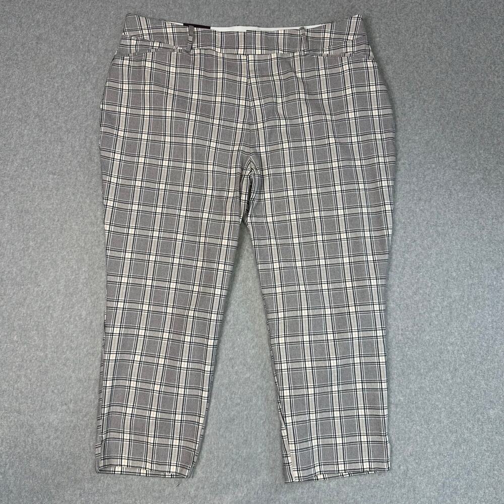 Ava & Viv Pants Black Cream Womens 20 Comfort Waist Highrise Plaid Tapered Crop